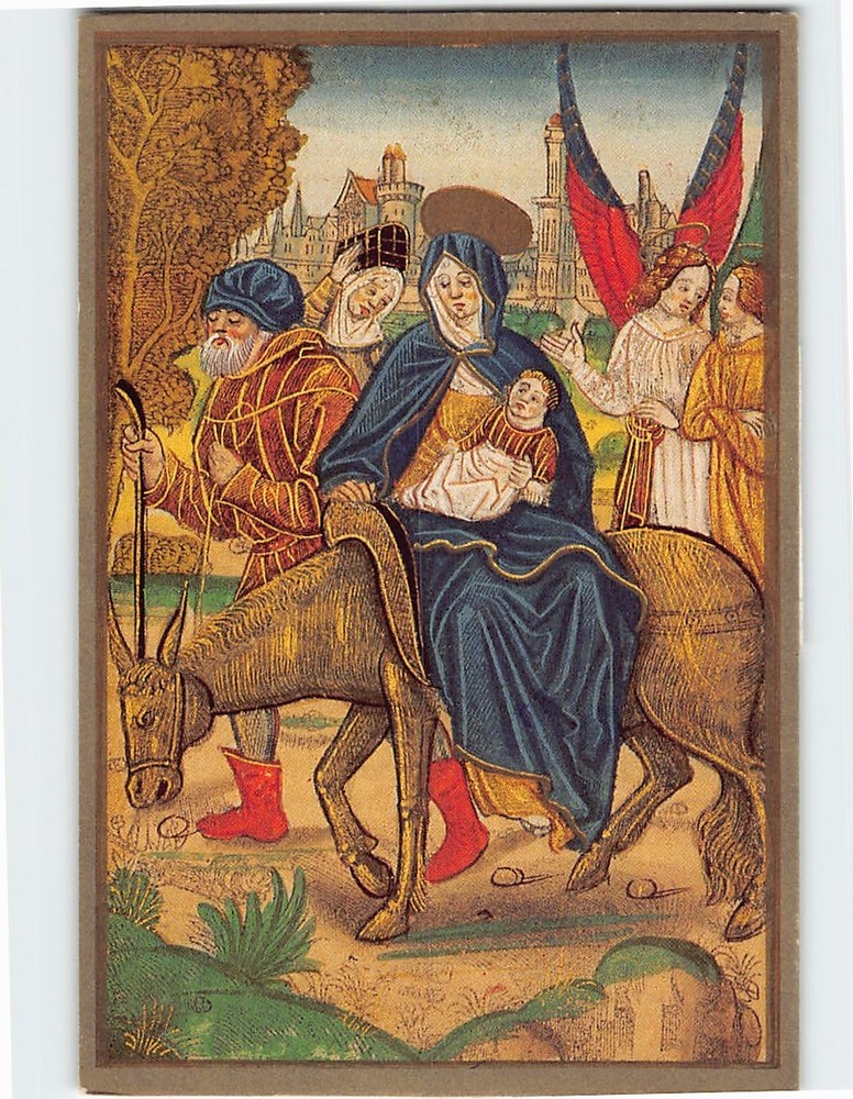 Postcard The Flight into Egypt from a Book of Hours