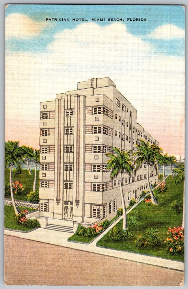 Vtg Linen Postcard Patrician Hotel Oceanfront Miami Beach, FL 1930s