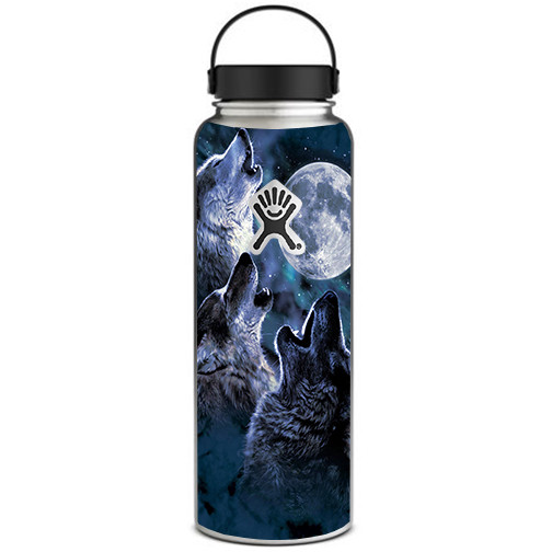 Skin Decal for Hydro Flask 40 oz Wide Mouth / Howling Wolves at Moon