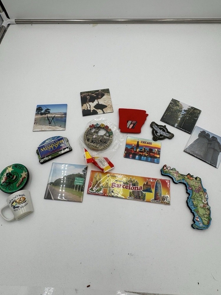 Lot of 14 Vintage Vtg Refrigerator Fridge Magnets Travel Souvenir Colorful South