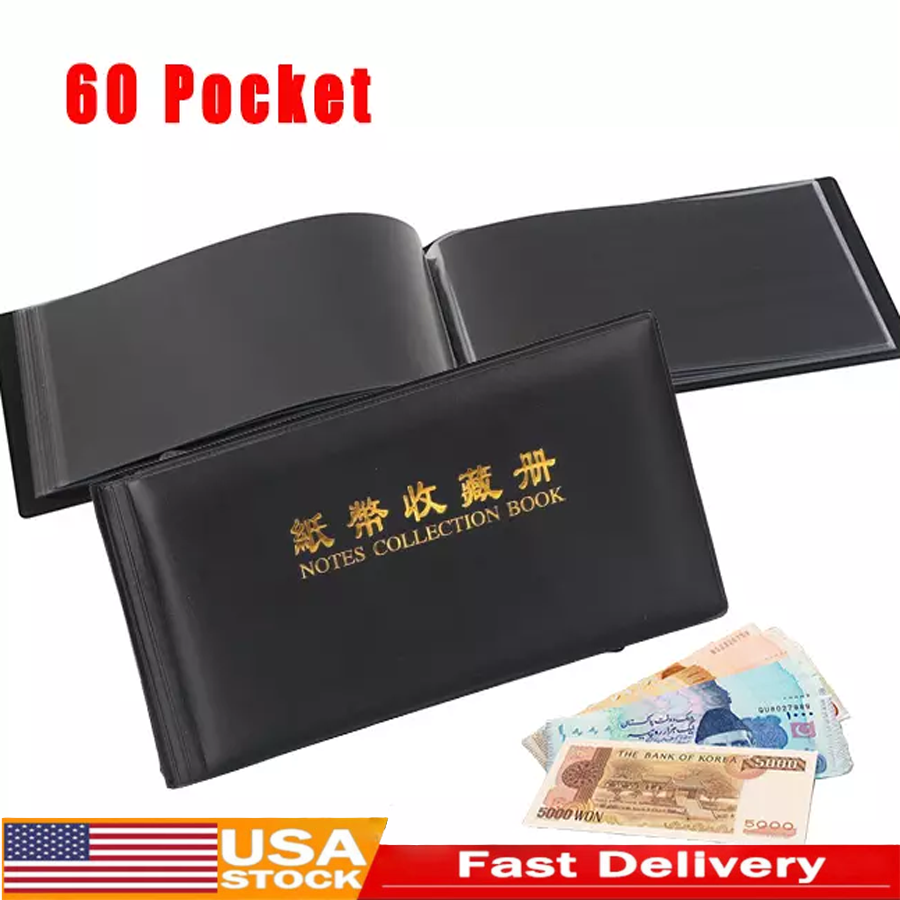 Storage 60pcs Paper Money Currency Banknote Collection Album Pocket Book