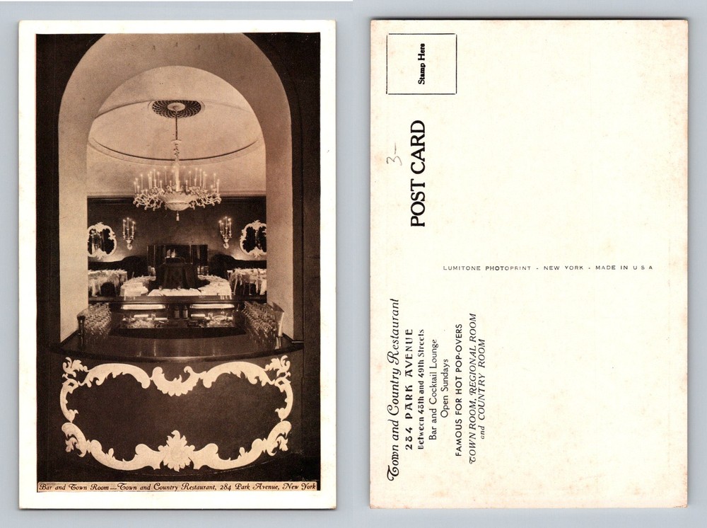 New York City NY, Town and Country Restaurant Park Avenue Vintage Postcard
