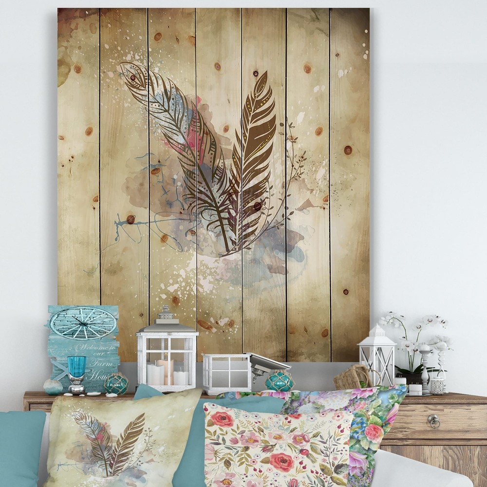 Designart 'Vintage Beige Flowers' Vintage Print on Natural