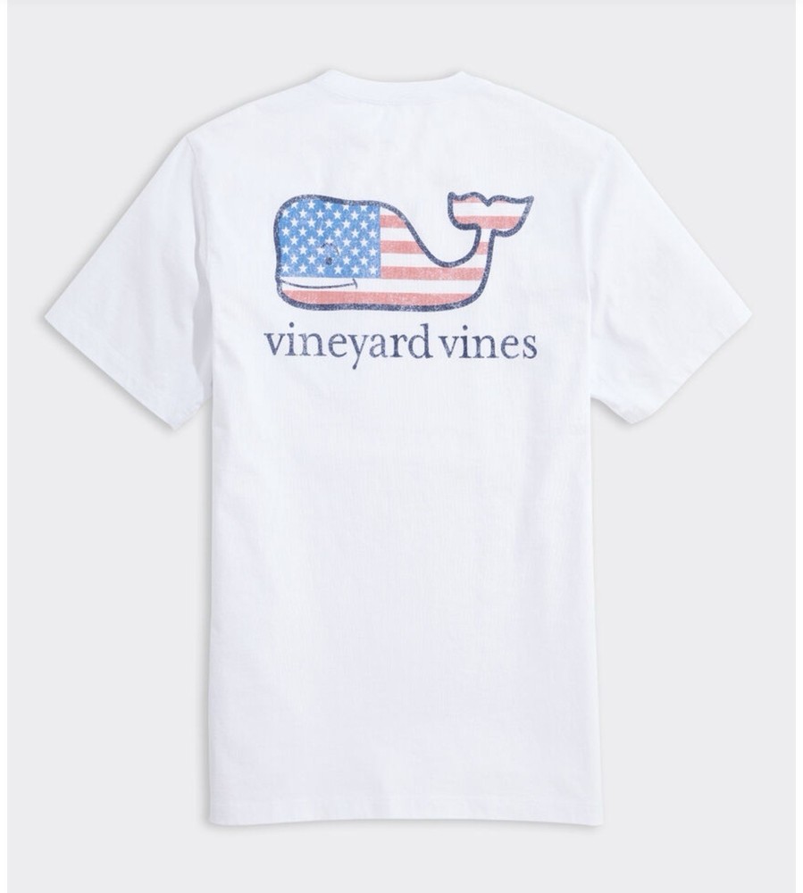 Vineyard Vines Pocket T-Shirt White USA Flag Whale Mens XL Patriotic July 4