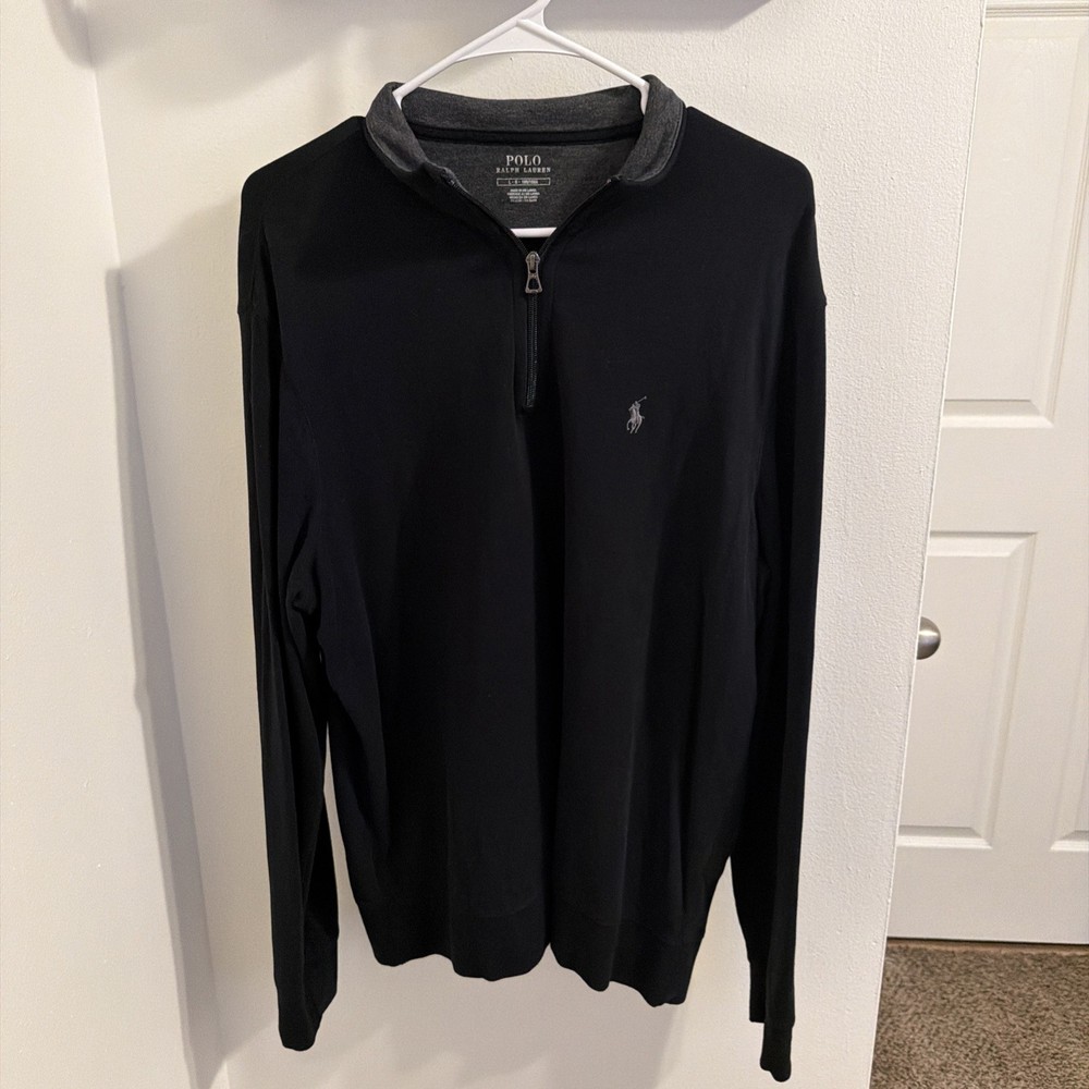 Mens Large 180/100A  POLO RALPH LAUREN 1/4 Quarter Zip Fleece Black