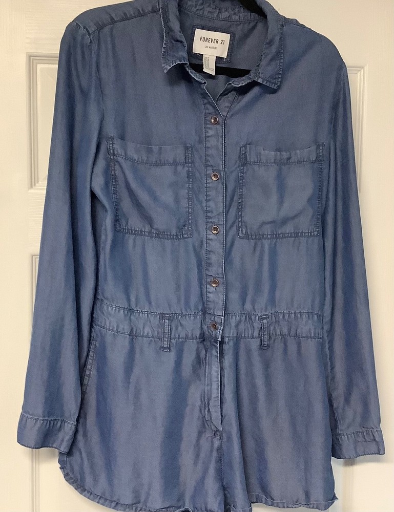 Women’s Forever 21 Long Sleeve, Short Romper Size: M Color Blue, Pockets, Zipper