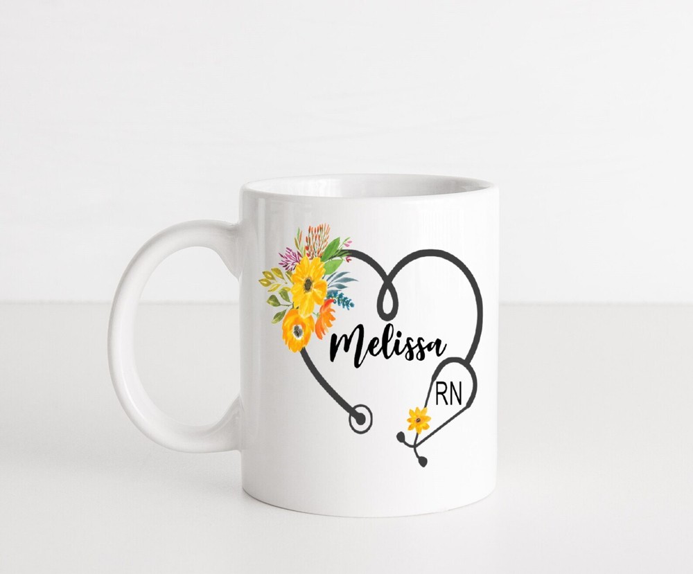 Personalized Nurse Mug Rn Floral Stethoscope Custom Rn Gift Nurse Mug Floral