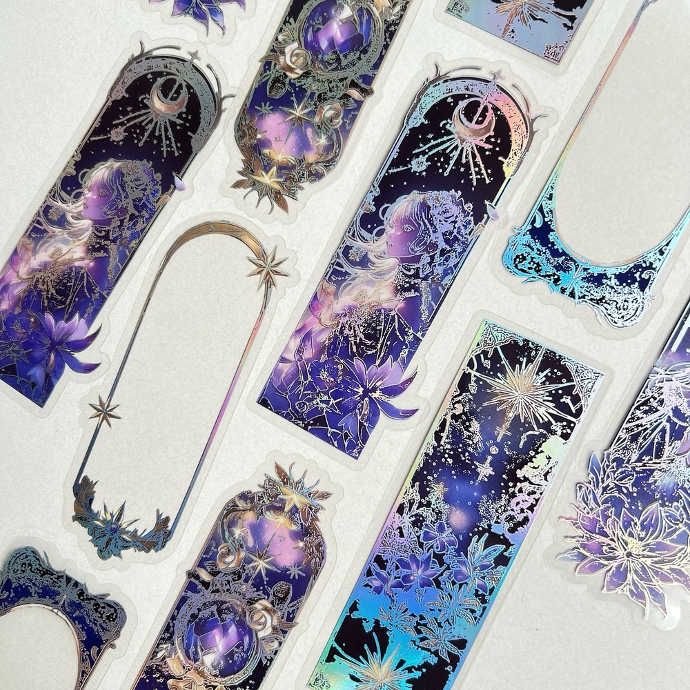 Holographic Moon Princess Stickers Purple Junk Journal Collage Scrapbooking
