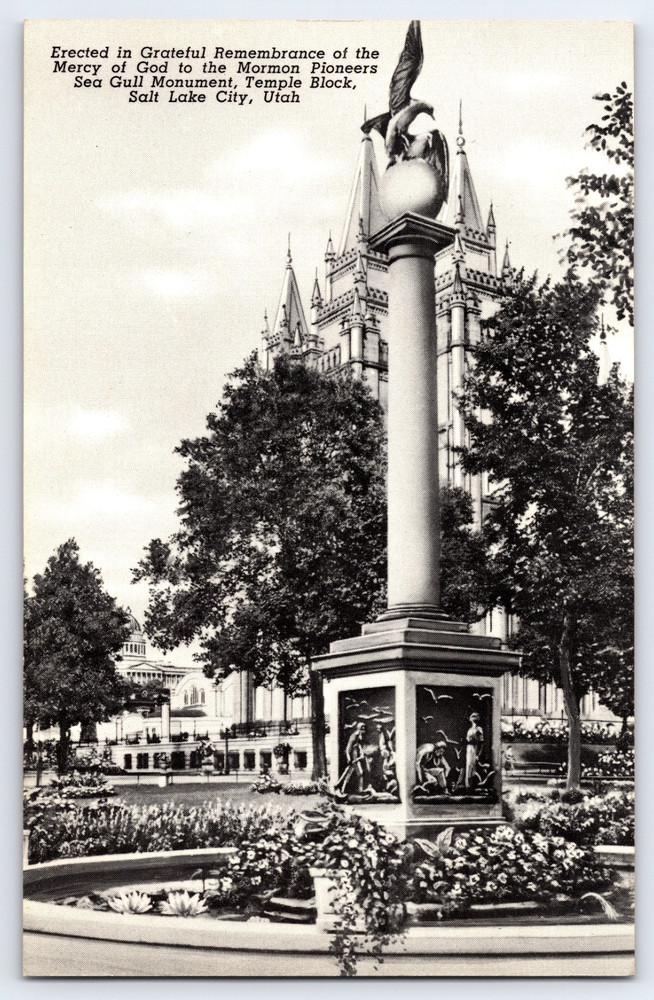 Salt Lake City Utah UT The Sea Gull Monument Temple Block Vintage Postcard USA