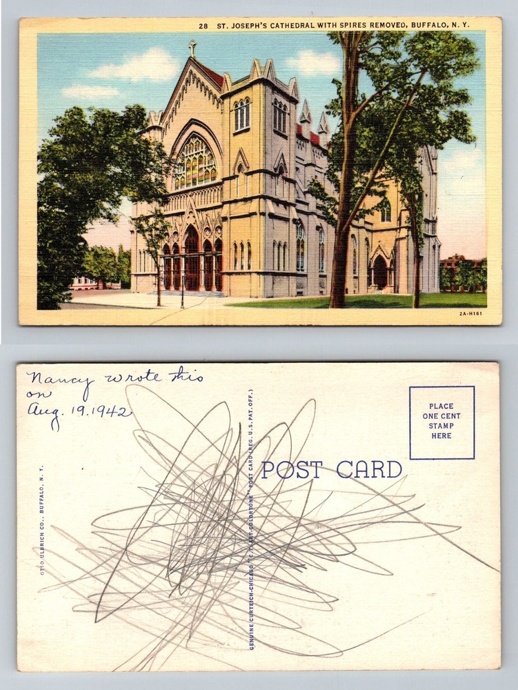 Buffalo, NY-New York, St. Joseph’s Cathedral Spires Removed Vintage Postcard