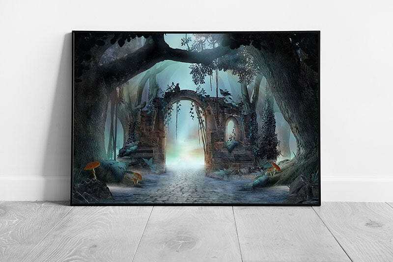 Spooky Mythical Enchanted Forest Misty Ruined Archway Fantasy Mood