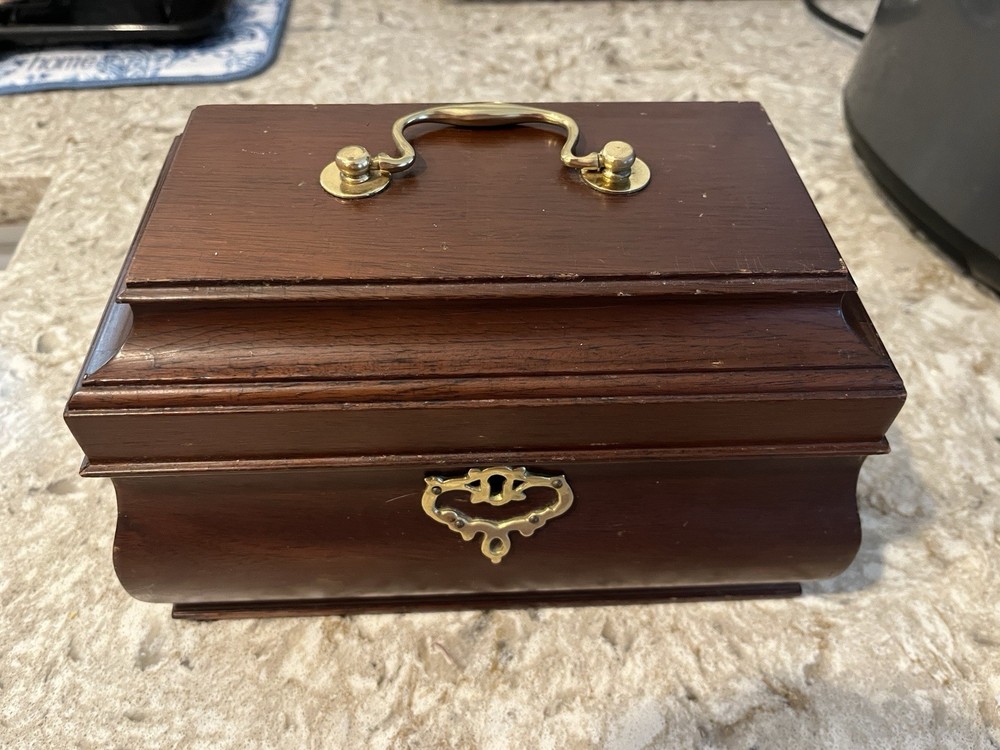 Vintage Colonial Williamsburg Restoration Mahogany Brass Jewelry Box Two Tier