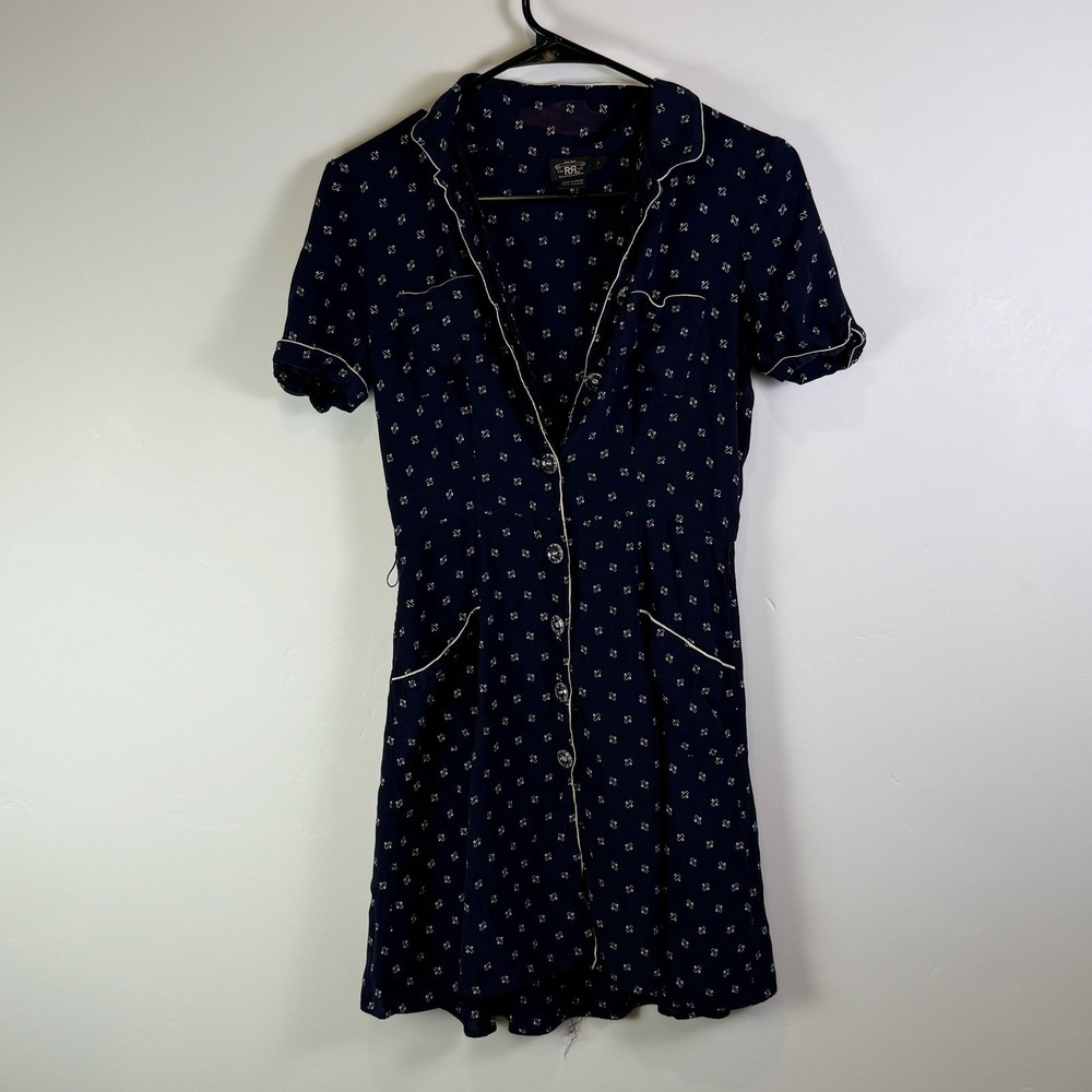 RRL Double Ralph Lauren 100% Silk Polka Dot Dress, Size 2