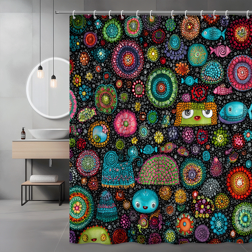 Colorful Abstract Floral Shower Curtain Fish Pattern