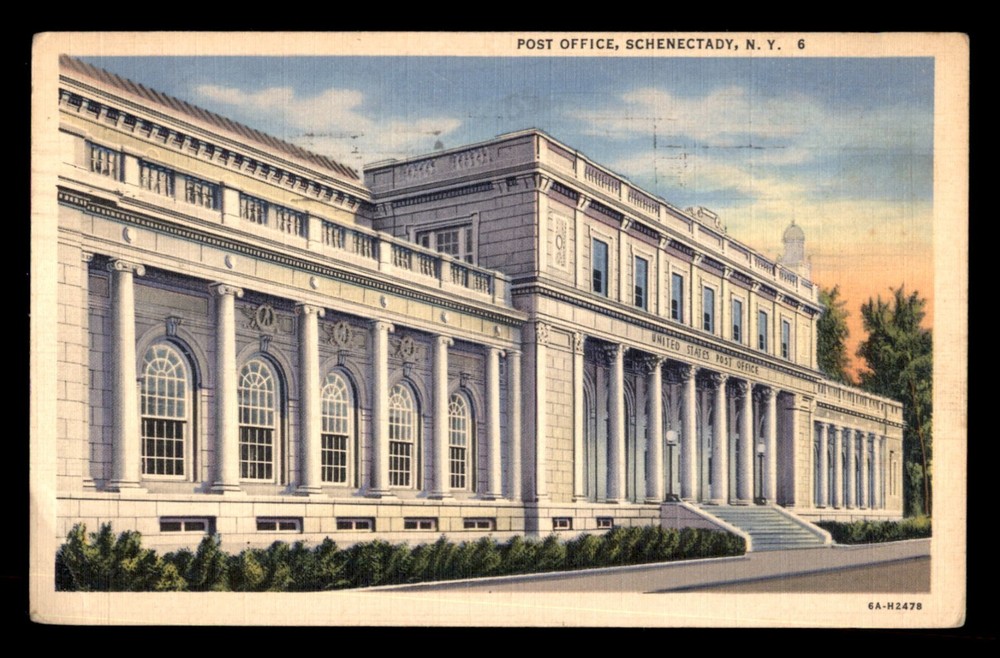 Post Office Schenectady, New York NY Postcard 1943 Linen