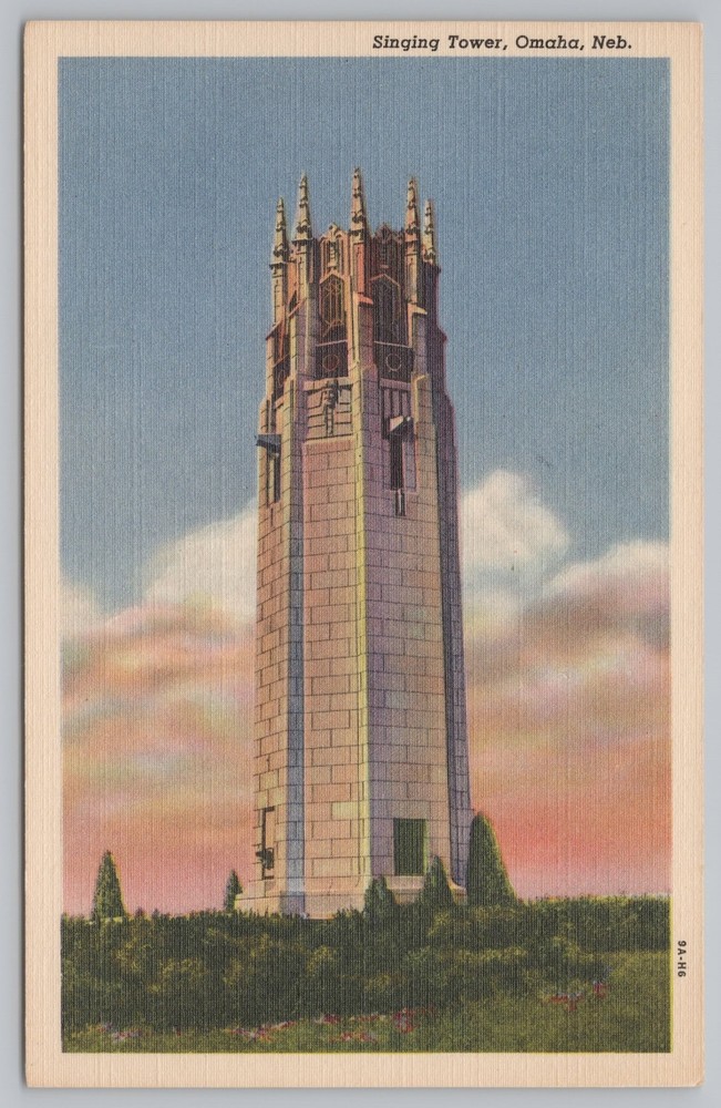 Linen~Singing Tower Omaha Nebraska~Vintage Postcard