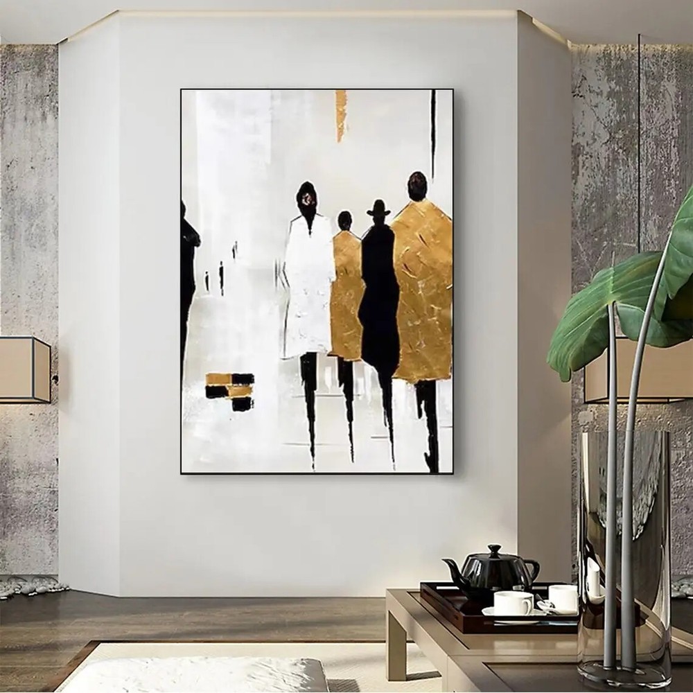 Cityscape Handmade Oil Painting on Canvas Modern Wall Art Abstract Gold Foil Art