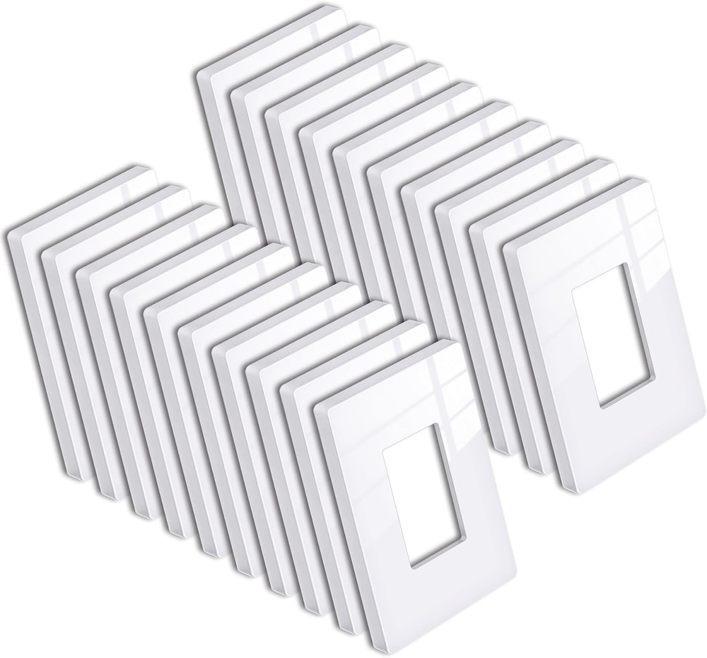 [20 Pack]  1 Gang Mid-Size Screwless Outlet Cover, Midway Decorative Wall Plate,