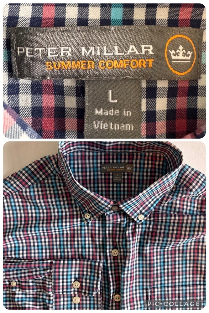Peter Millar Summer Comfort Mens Large Plaid  Button Down Shirt Lightweight