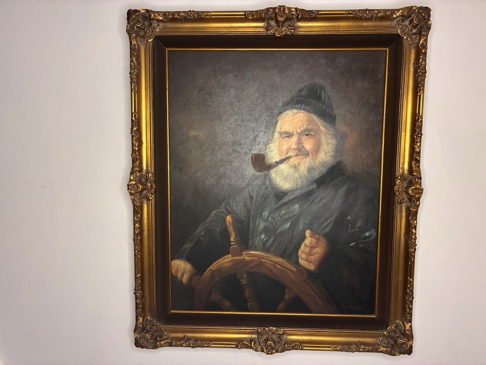 Kim Benson Original Oil Painting Sea Captain Maritime Portrait Framed Vintage