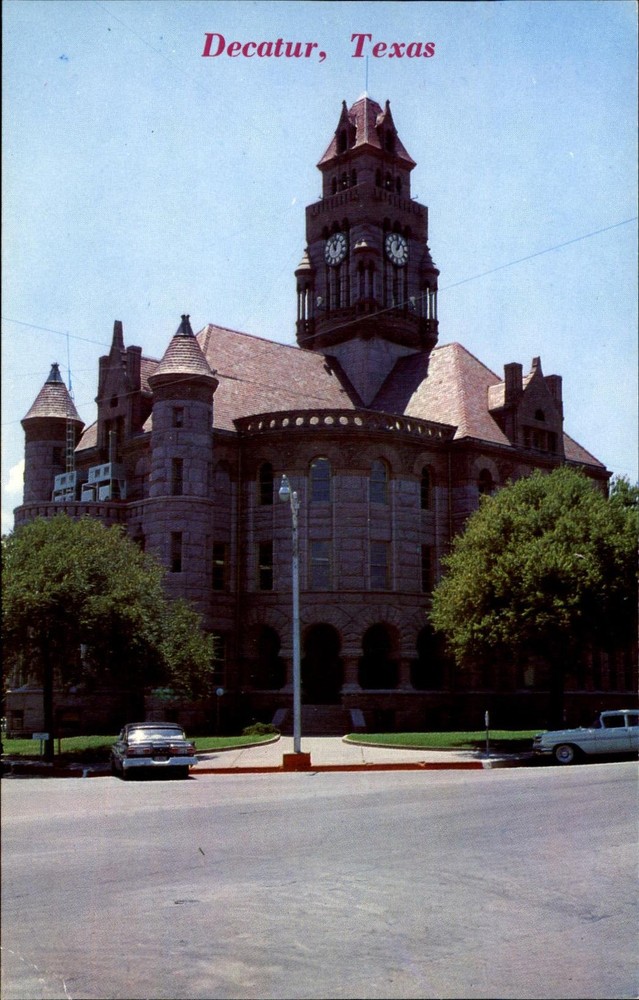 Decatur Texas TX ~ Wise County Court House ~ 1960s postcard cars