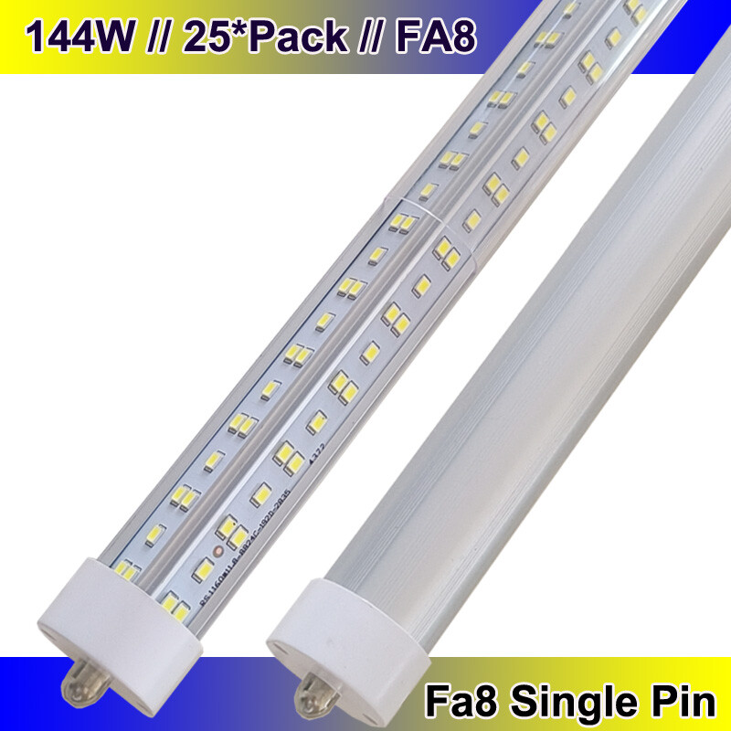 8FT 144W 6500K LED Tube Light T8 Single Pin FA8 Shop Light 25-Pack