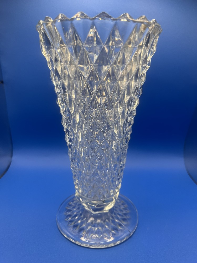 Vintage Diamond Point Indiana Clear Glass Vase!