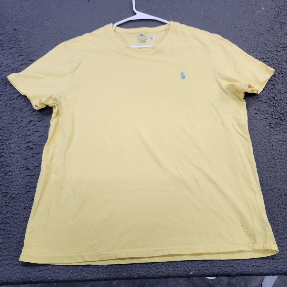 Polo Ralph Lauren Shirt Mens XL Yellow Pony Logo Tagless Crewneck Casual Tee
