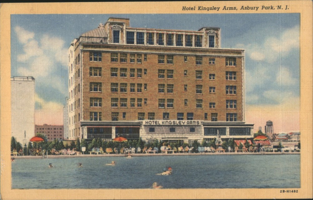 Asbury Park, New Jersey NJ Hotel Kingsley Arms with Swimming Pool Teich Postcard