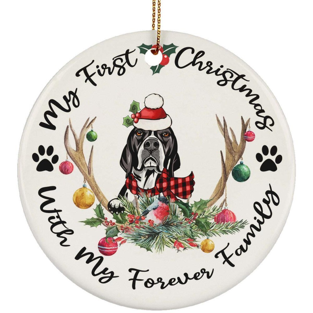 My First Christmas English Pointer Dog With Deer Anlters Ornament Gift Decor