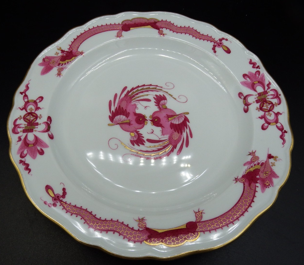 VTG 19th Century Meissen Magenta Ming Dragon 7 3/4” Salad Plate EXC!