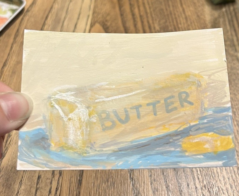 ACEO Original cant believe its BuTTER metallic shift Acrylic Painting 3.5x2.5