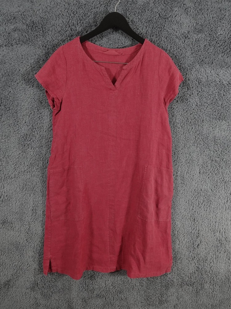 Seasalt Dress Women UK 14 Red Okanum 100% Linen Above Knee Short Sleeve Pockets
