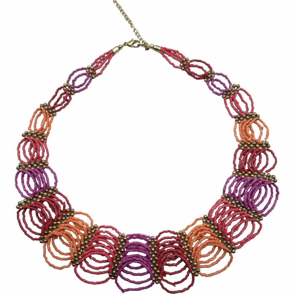 Vintage 1980s Multi Colored Seed Bead Necklace