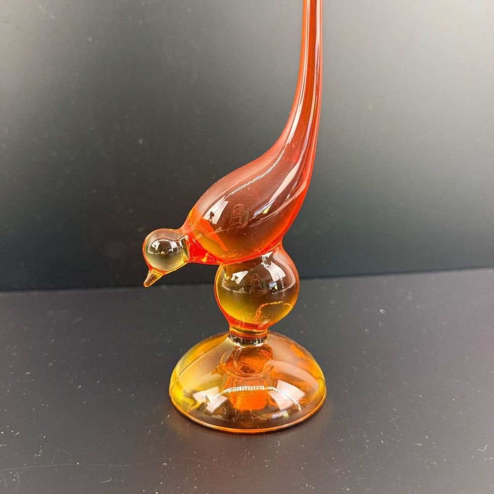 Vintage Viking Glass Long Tail Bird Persimmon Epic Line MCM 10
