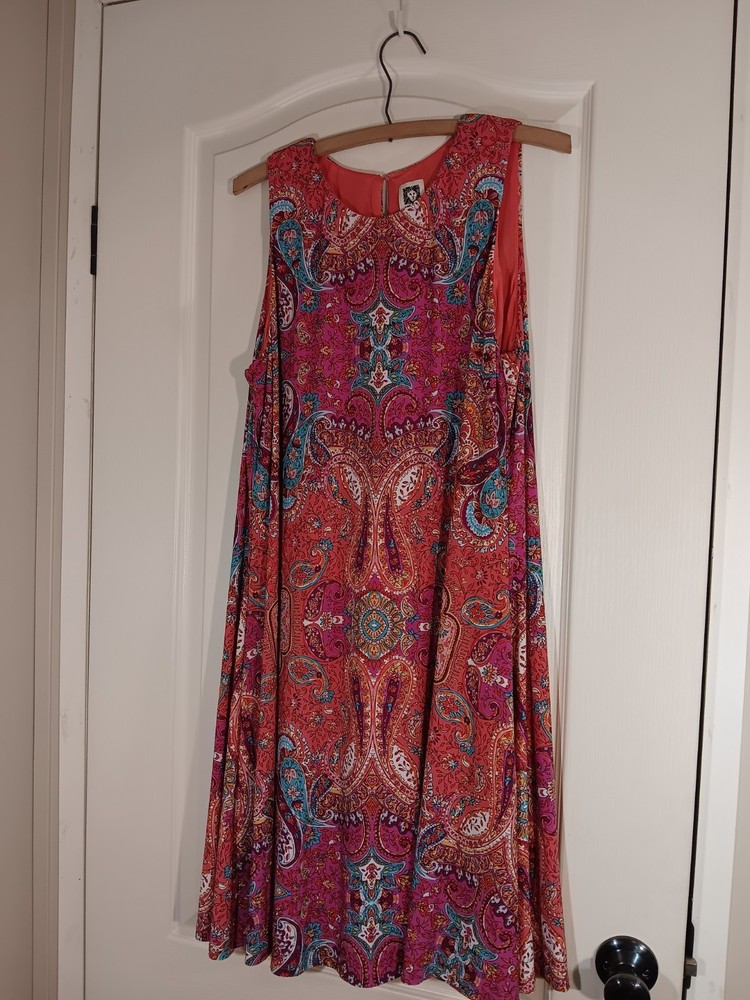 Anne Klein Women's Sleeveless A-Line Pink Paisley Lined Knee Length Dress