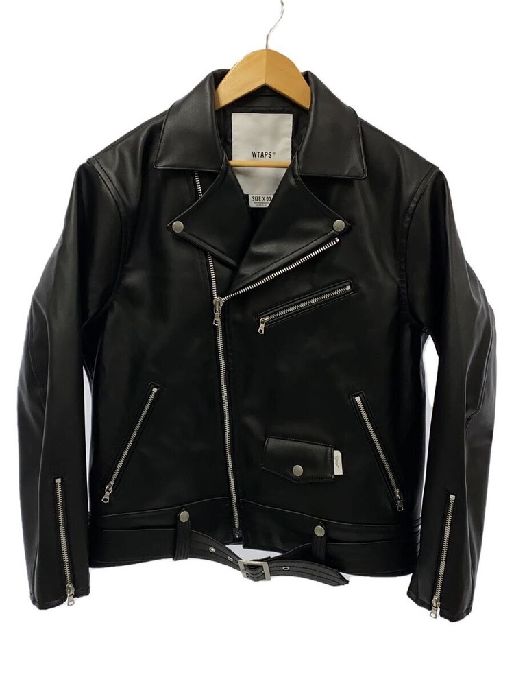 Wtaps Black Leather Double Rider Jacket Plain Style 232Brdt-Jkm07 427