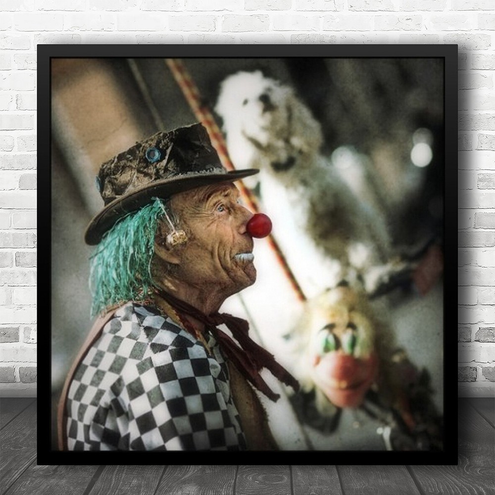 Clown Checkers Portrait Dog Blur Grain Square Person Conceptual Square Print