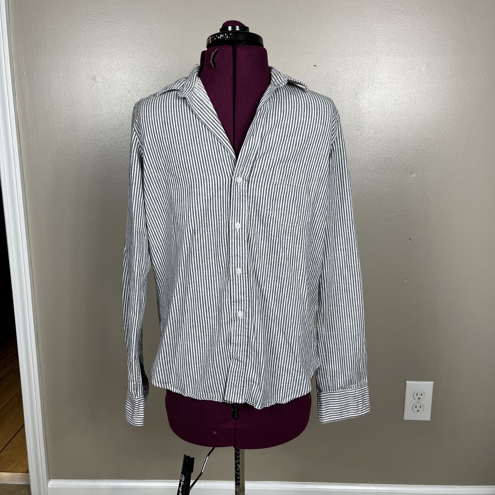Frank & Eileen “Barry” Shirt Denim Blue Pinstripes Size Small