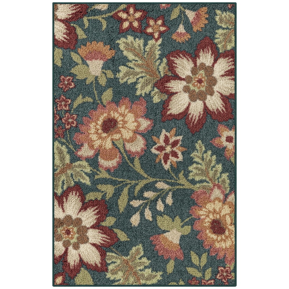 Mainstays Farmhouse Oversized Floral Teal Indoor Accent Rug, 1'8