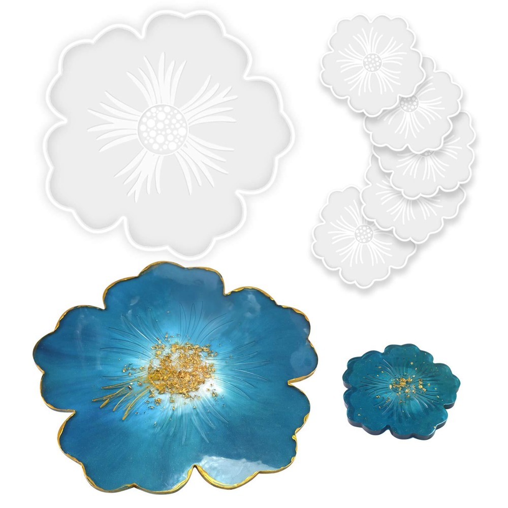 Silicone Resin Molds, 1PCS Large Resin Tray Mold and 5PCS Coaster Molds for R...
