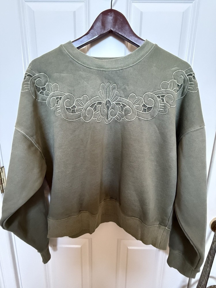 American Eagle Women’s Crewneck Sweatshirt Green Floral Size Medium