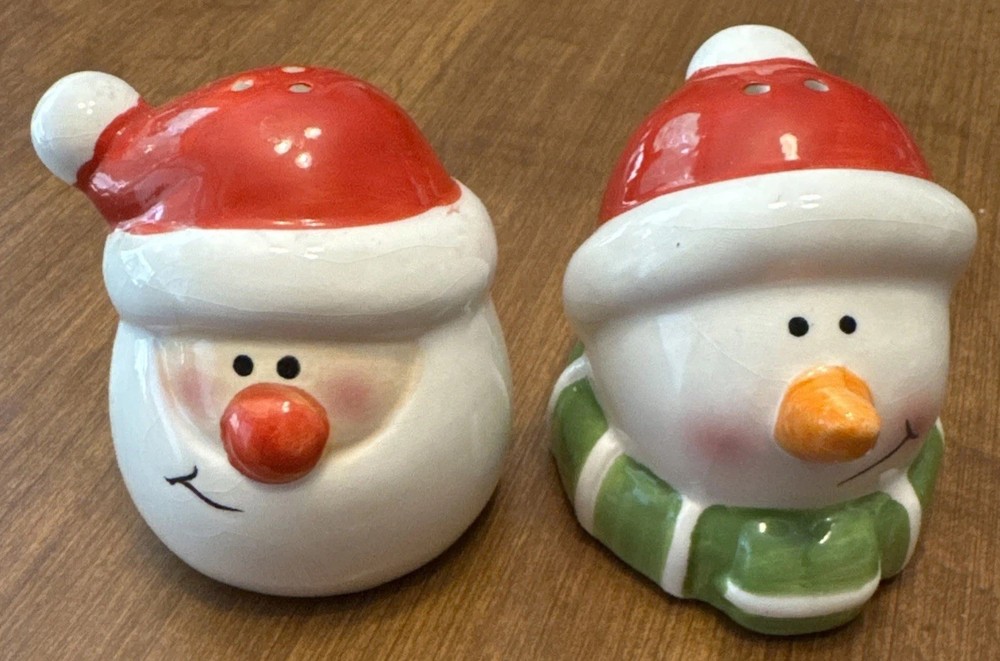 Santa and Snowman Ceramic Salt and Pepper Shakers
