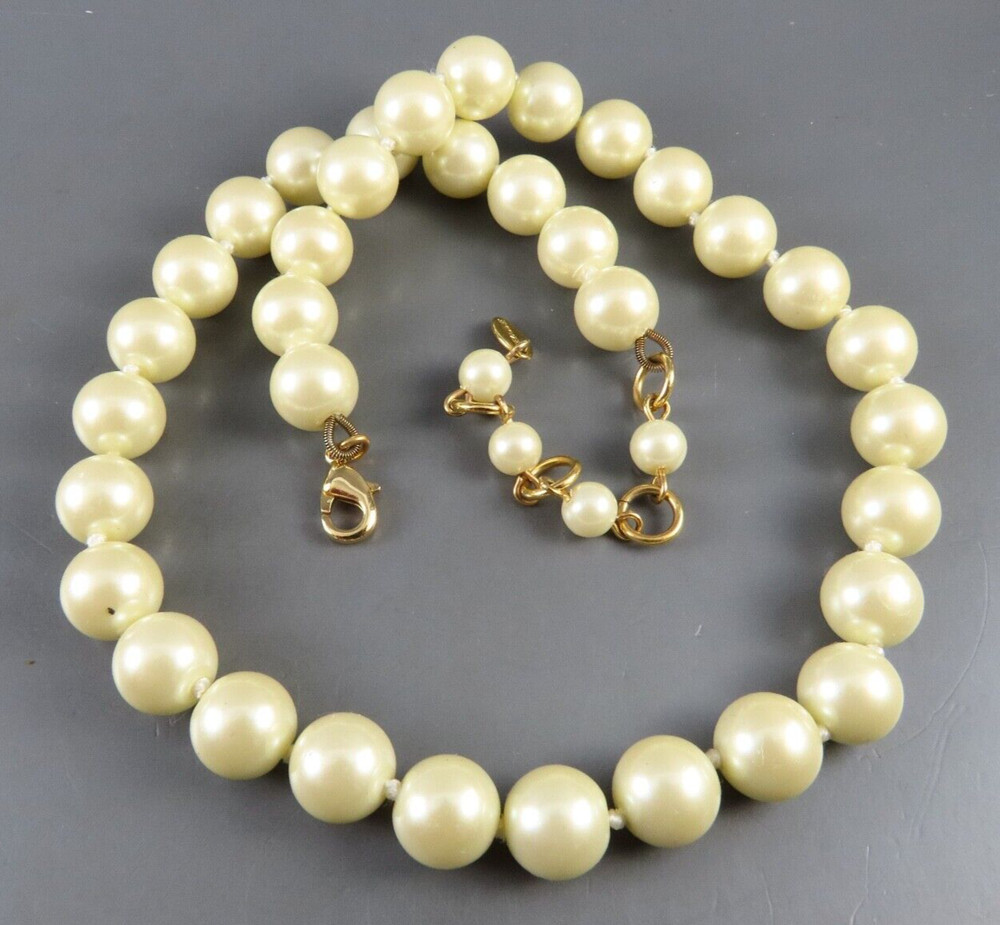 Vintage CEZANNE Cream Faux Pearls BEADED NECKLACE Hand Knotted GOLD TONE  15-18
