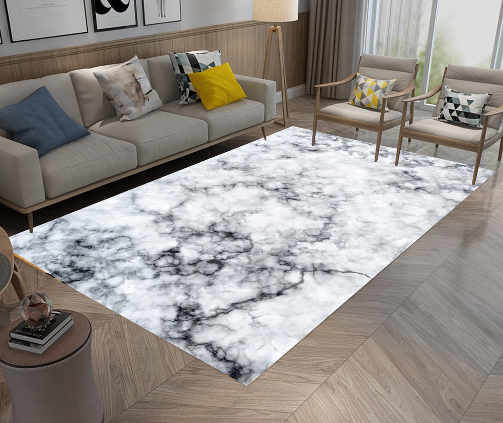 Abstract Marble Texture Soft Anti-Skid Carpet for Bedroom Floor Mat-image