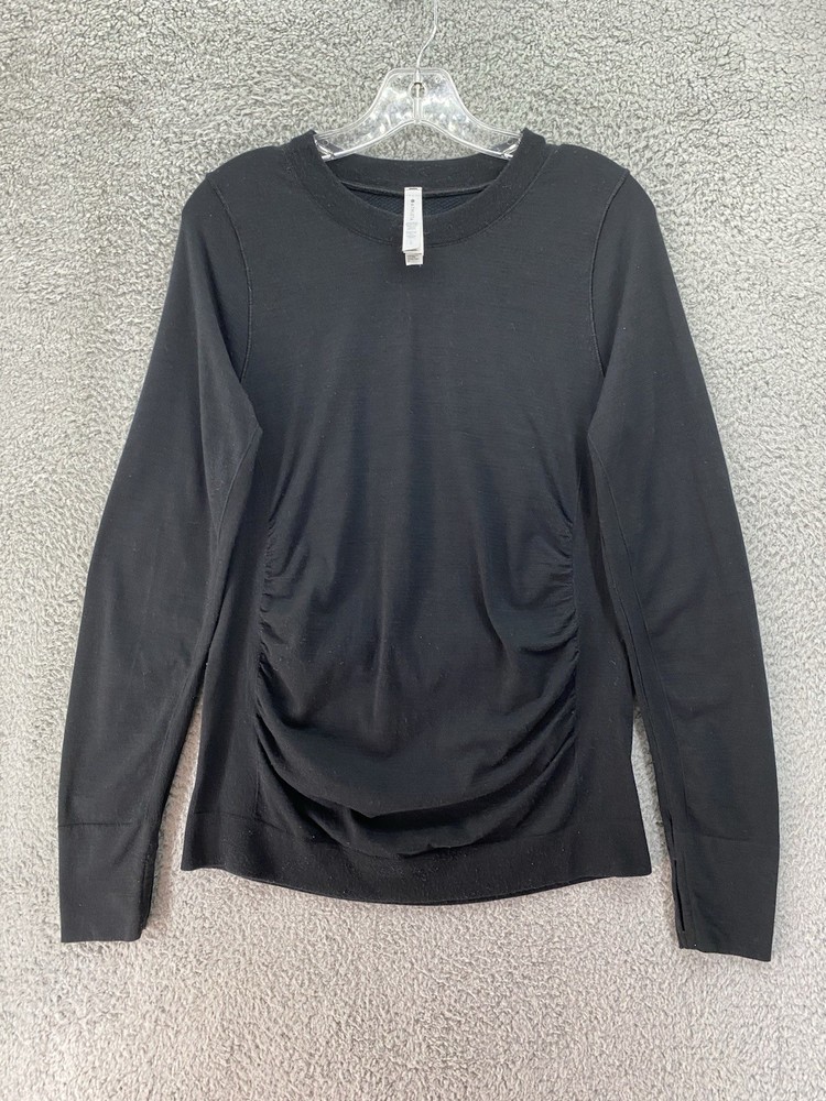 Athleta Wool Blend Long Sleeve Athletic Top Thumbholes Ruched Black Size L