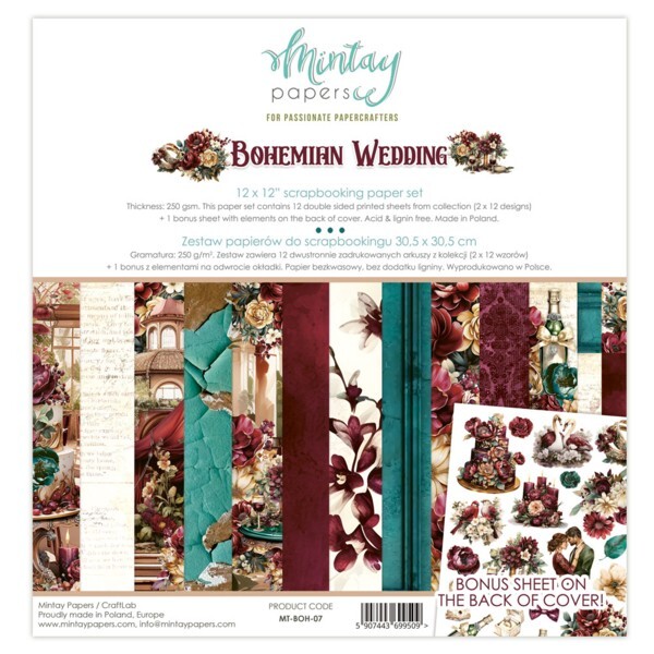 BOHEMIAN WEDDING 12x12 Paper Set Mintay Papers Scrapbook + BONUS Motifs