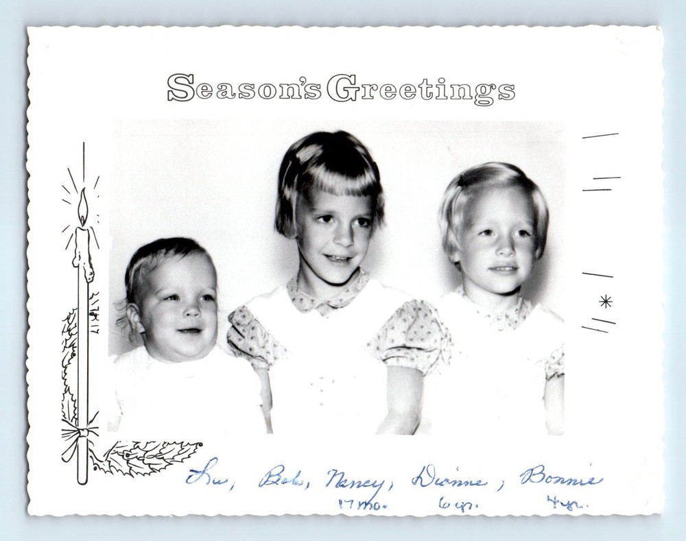 Old Vintage Photo TRIO BOY GIRLS CHRISTMAS GREETING FOUND PHOTOGRAPH PICTURE