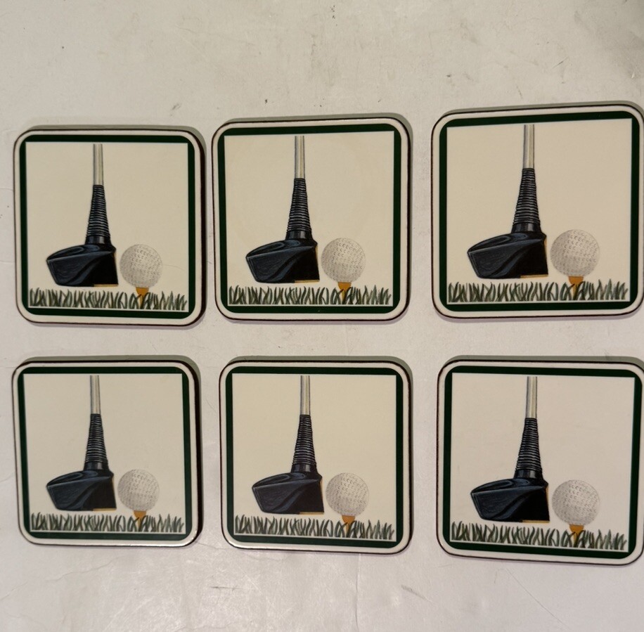 Pimpernel Cork Backed Coasters Golf Themed Set Of Six