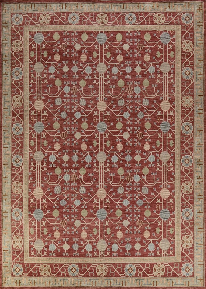 Hand Knotted Oushak Rug Red Rust Wool Turkish Pomegranate Area Carpet Oriental
